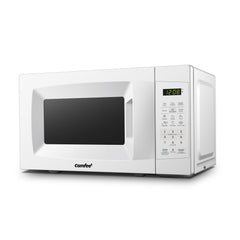 COMFEE' countertop microwave front view showing compact pearl white design and easy placement