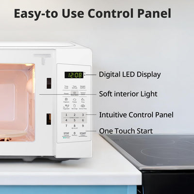 COMFEE' microwave open door with bowl loading showing accessible interior and simple use