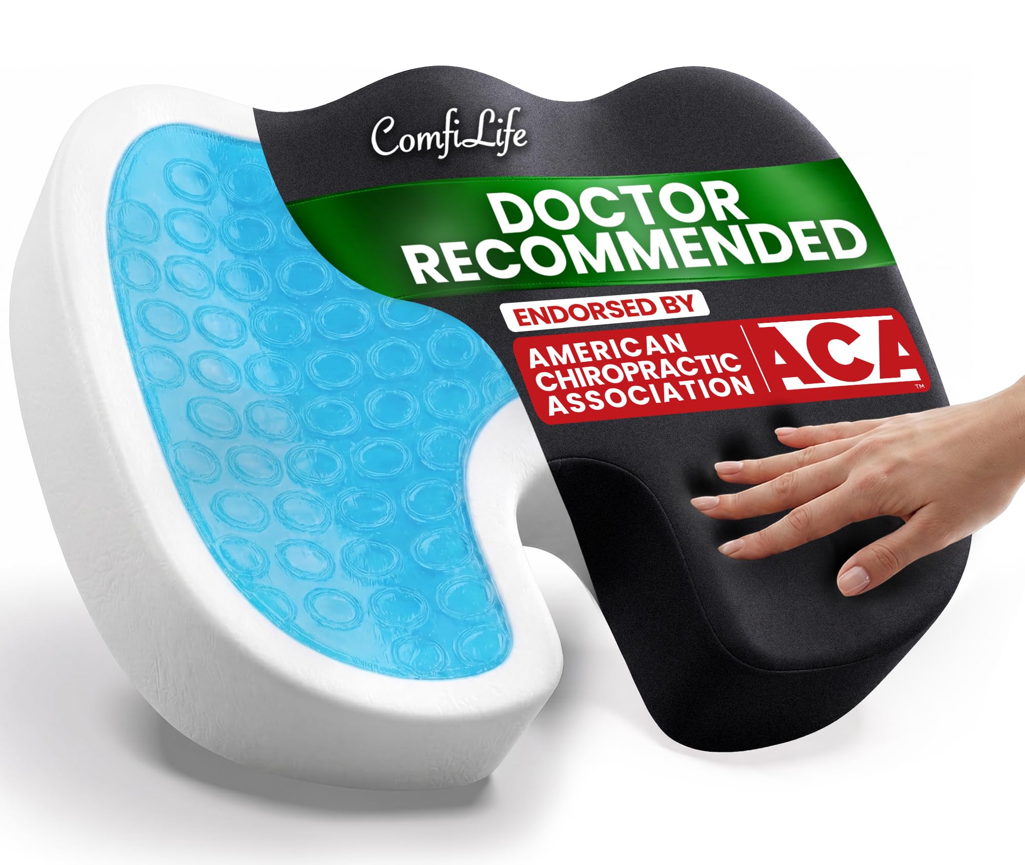 ComfiLife vista frontal del cojín que muestra diseño ergonómico y soporte