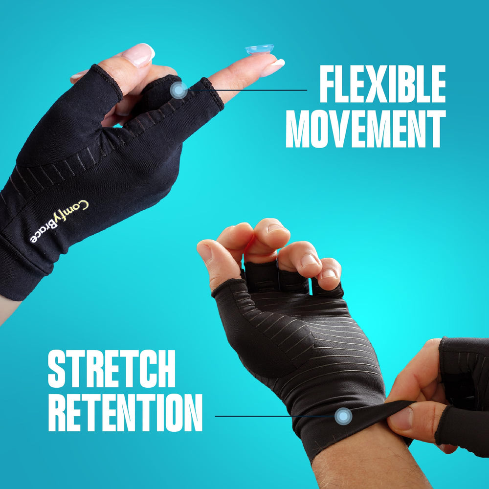 ComfyBrace gloves worn while typing providing comfort and sustained productivity