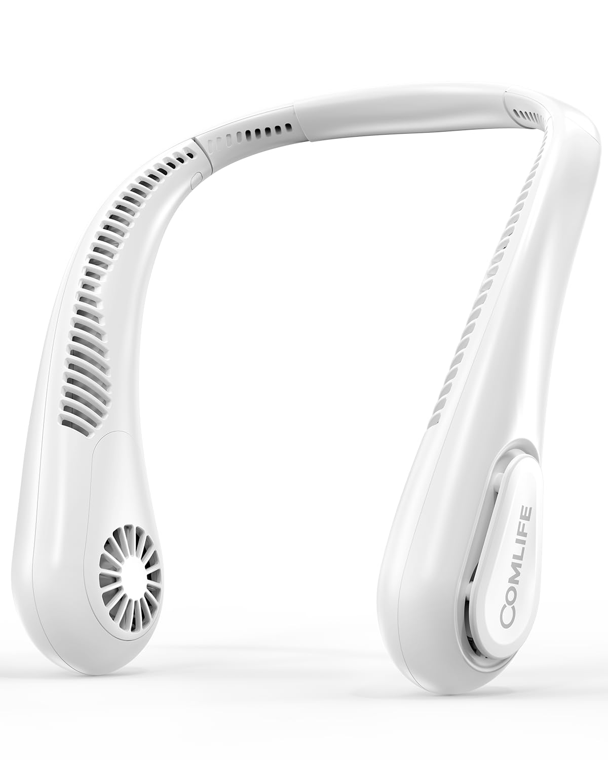 COMLIFE ventilador de cuello frontal mostrando diseño ergonómico y ligereza
