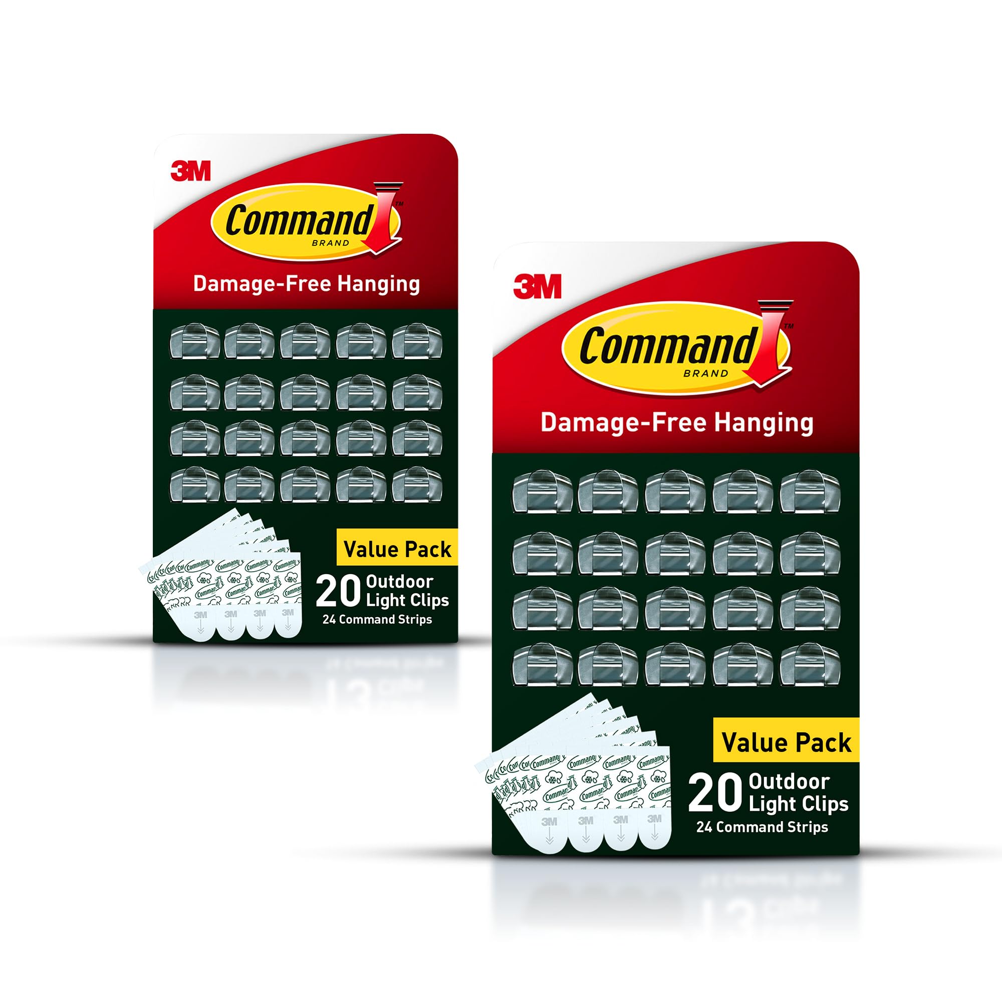 Command pack de clips exteriores transparente mostrando contenido y beneficio de sujeción