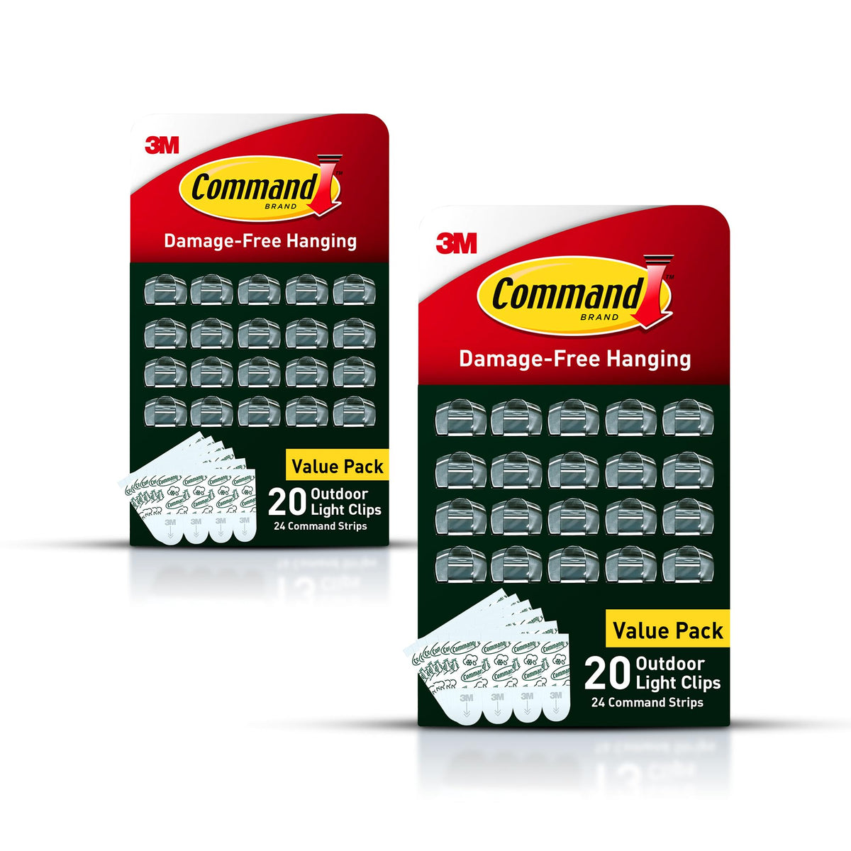 Command pack de clips exteriores transparente mostrando contenido y beneficio de sujeción