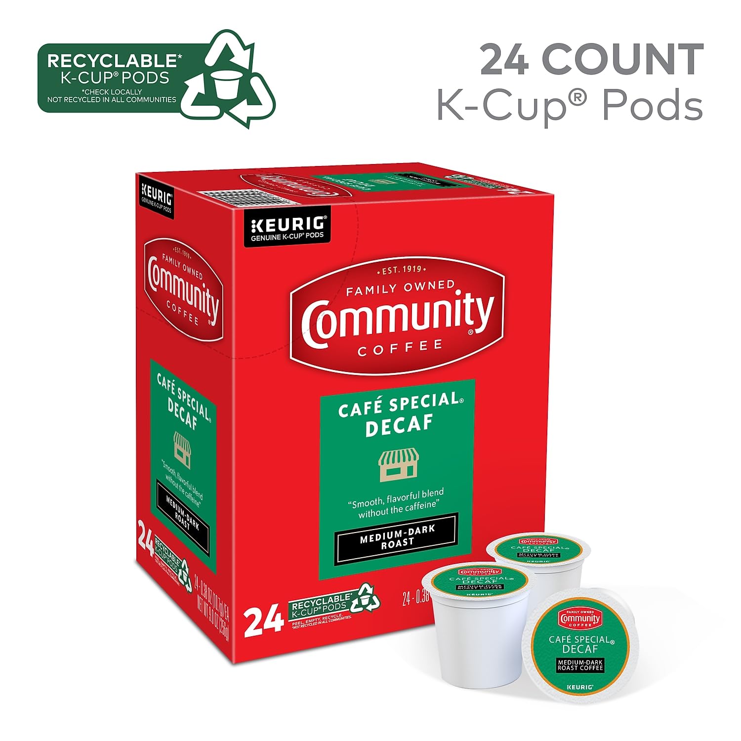 Community Coffee primer plano de una cápsula destacando sello fresco