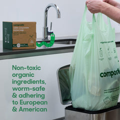 Compostic bag placed in a 13-gallon tall kitchen bin for perfect fit