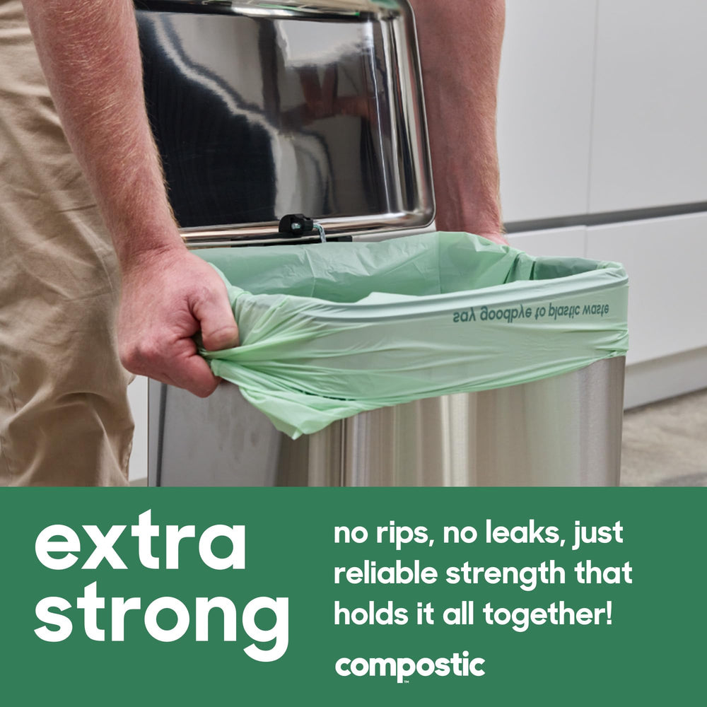 Compostic filled with kitchen scraps to show reliable everyday waste handling