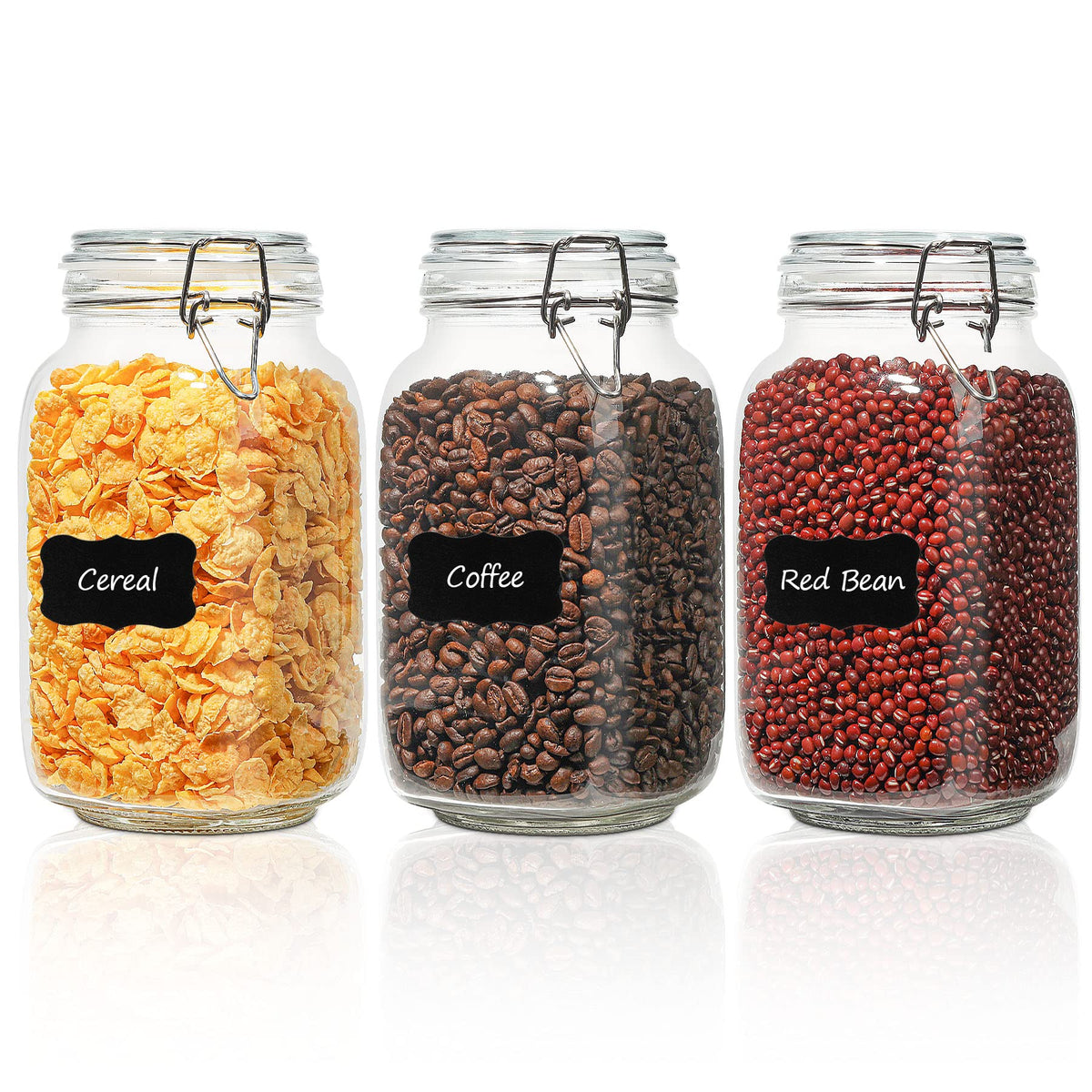 ComSaf front view of three square jars showing neat organization and storage benefit