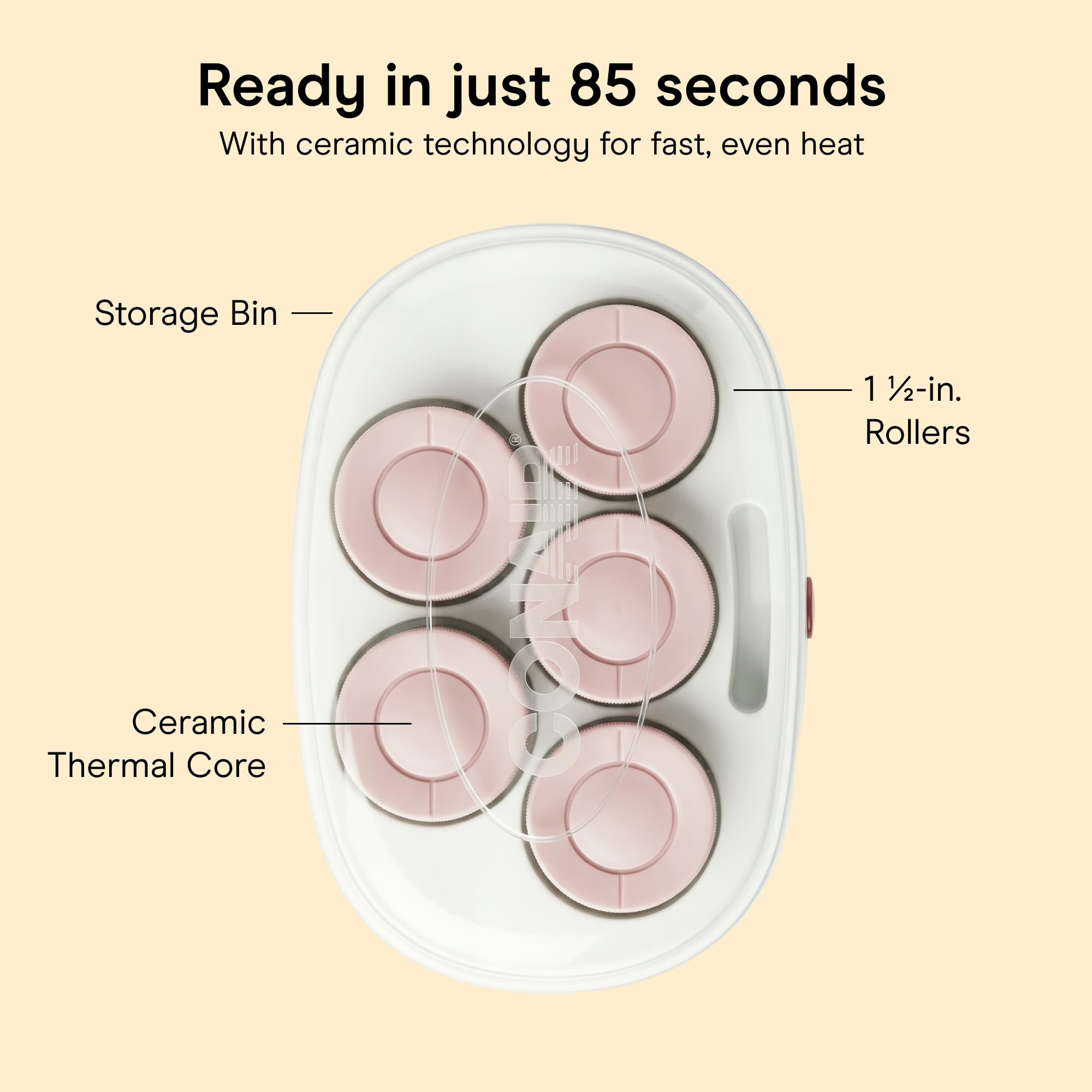 Conair super clip securing a roller to hair for stable, slip-resistant styling