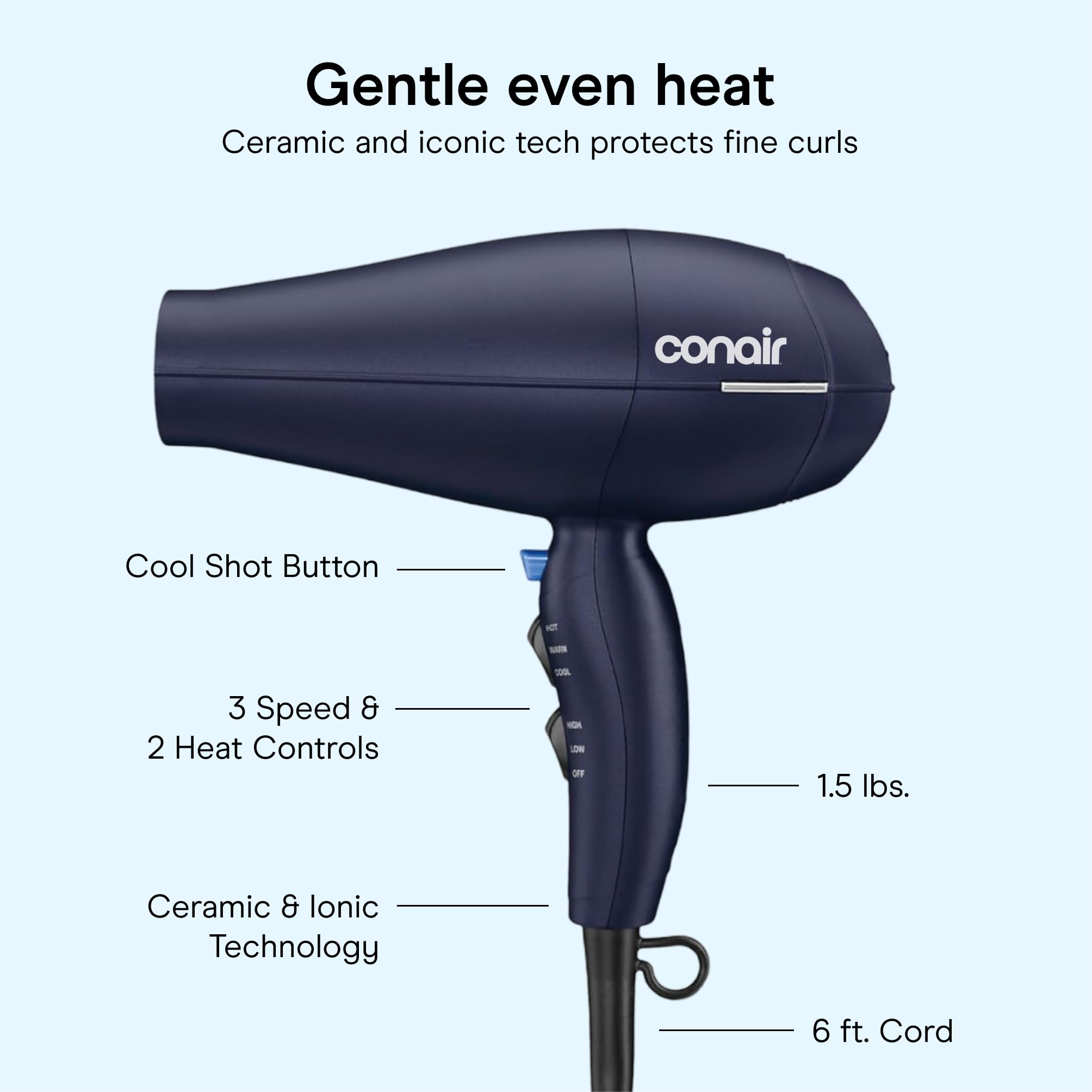 Conair usando el concentrador para peinar con precisión y control