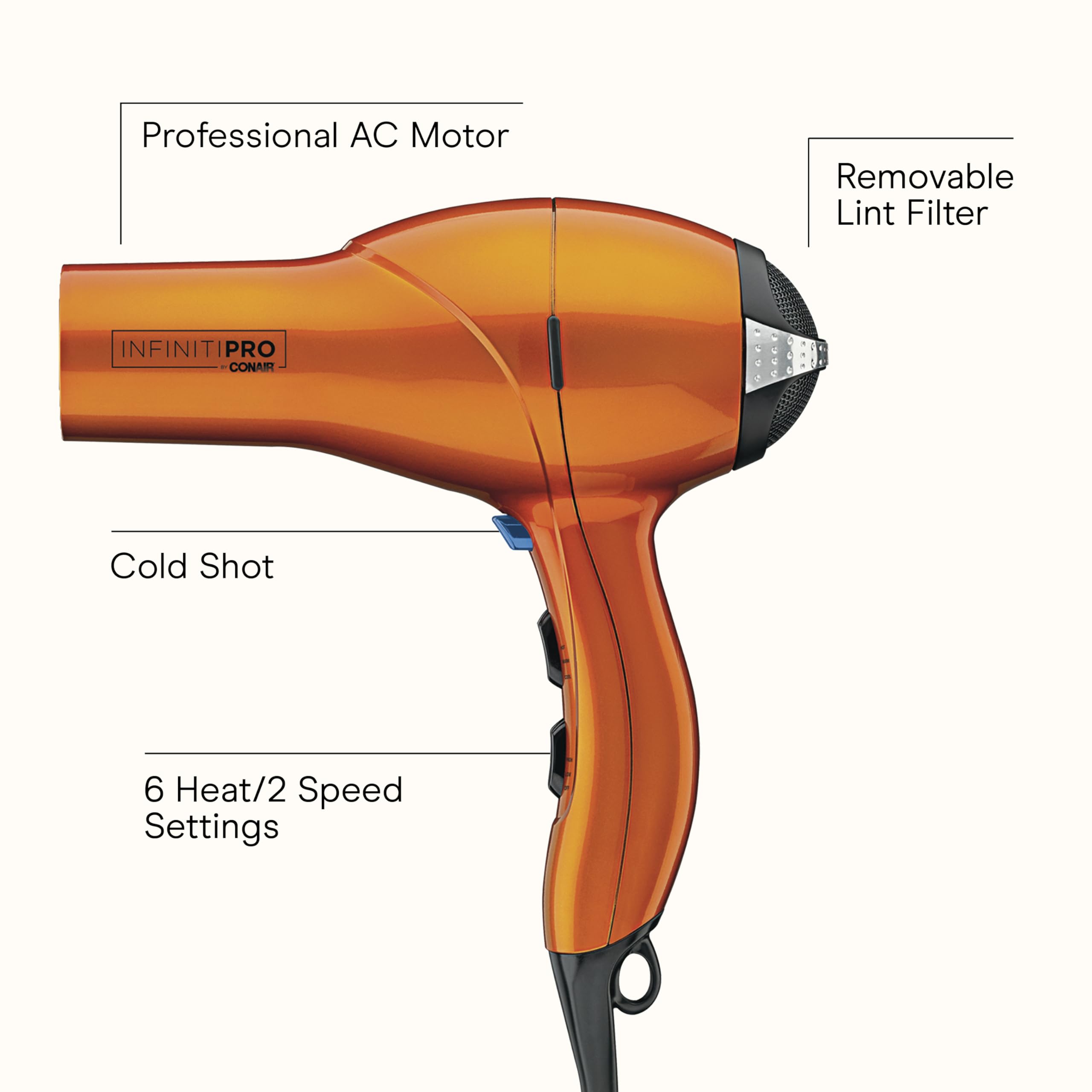 Conair INFINITI PRO boquilla concentradora mostrando control y brillo