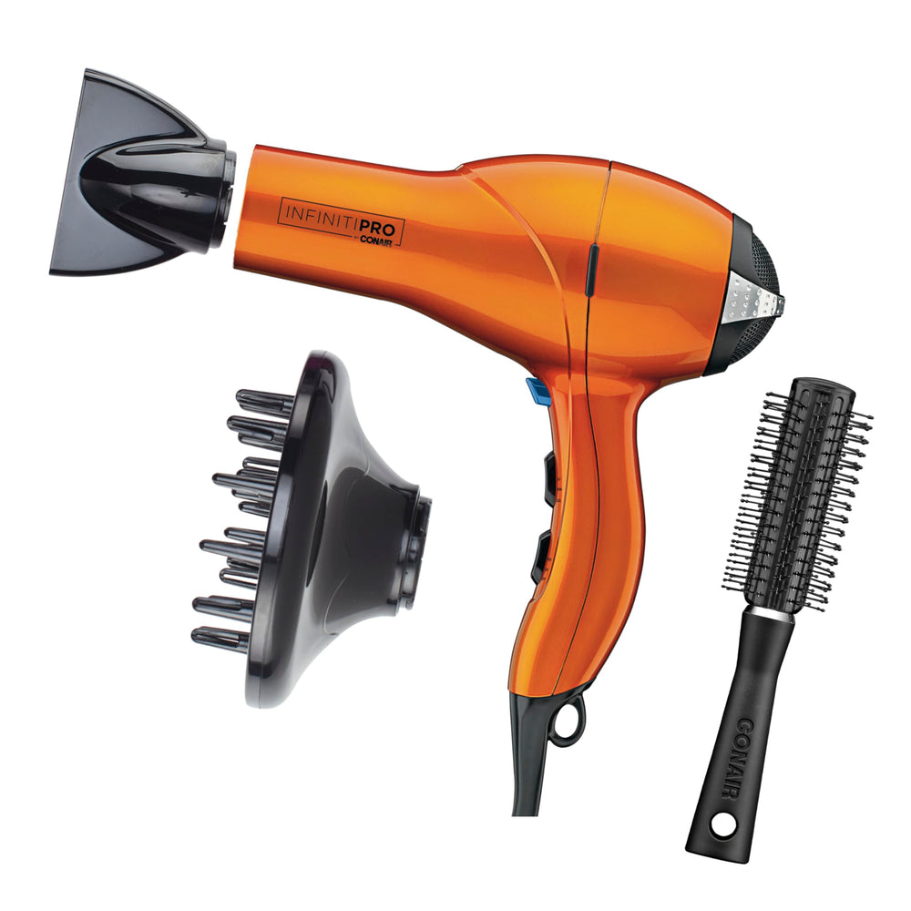 Conair INFINITI PRO vista frontal y accesorios para peinados duraderos