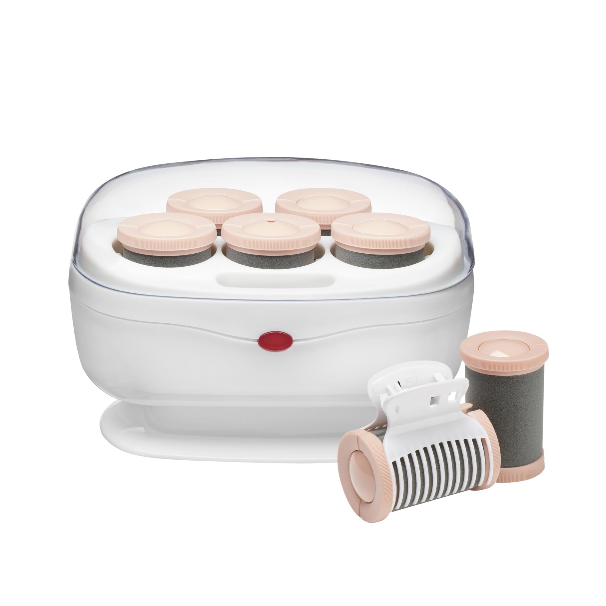 Conair front view of jumbo roller set showing compact white base and rollers for quick styling