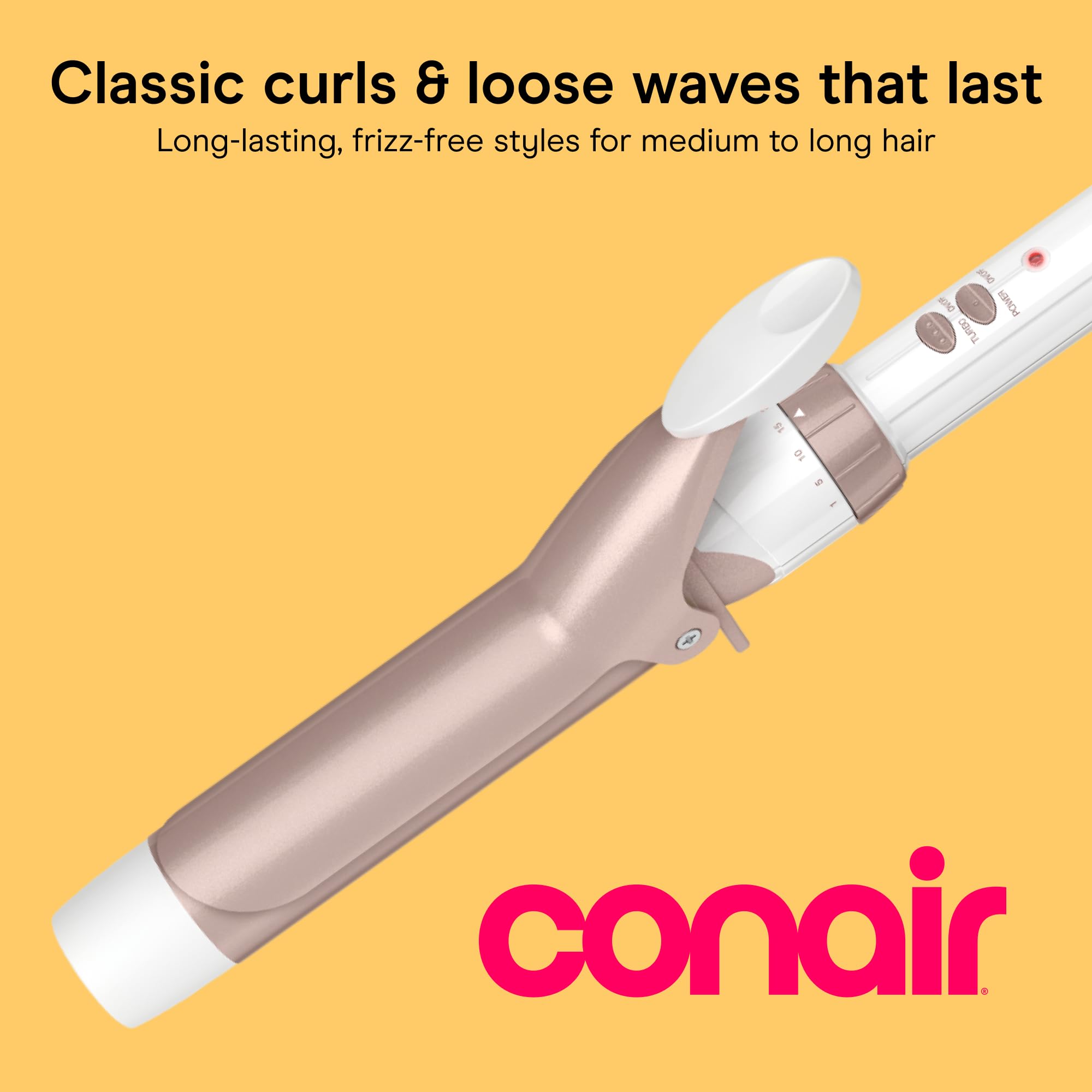 Conair detalle del barril doble cerámica que garantiza calor uniforme y menos frizz