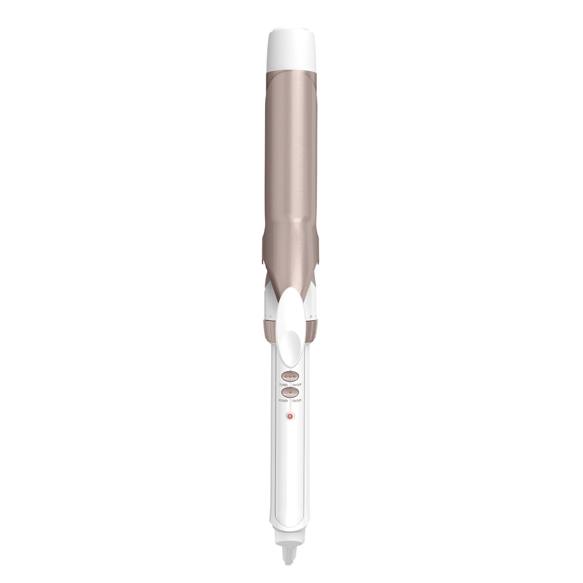 Conair frente del rizador mostrando diseño blanco rosé gold y beneficio profesional