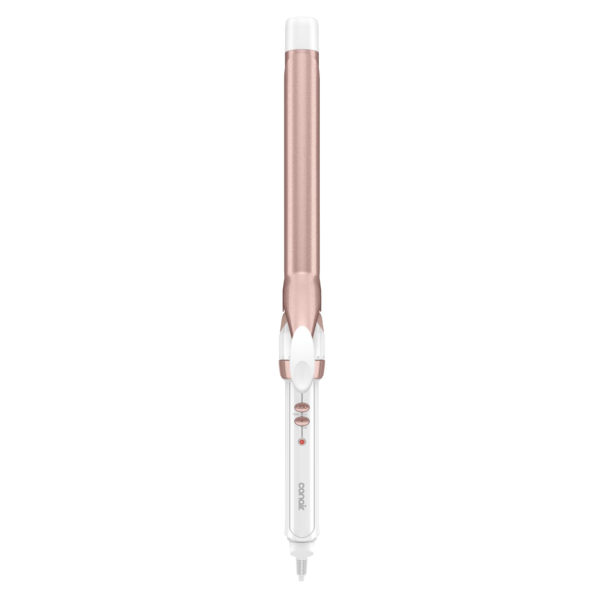Conair rizador frontal blanco rosa dorado mostrando diseño elegante y control
