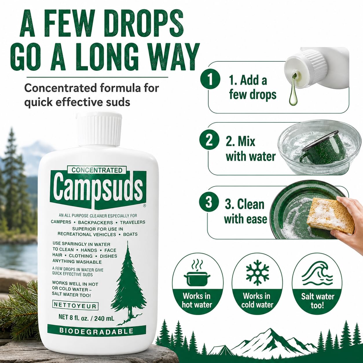 CONCENTRATED CAMPSUDS espuma en mano, muestra rendimiento y economía