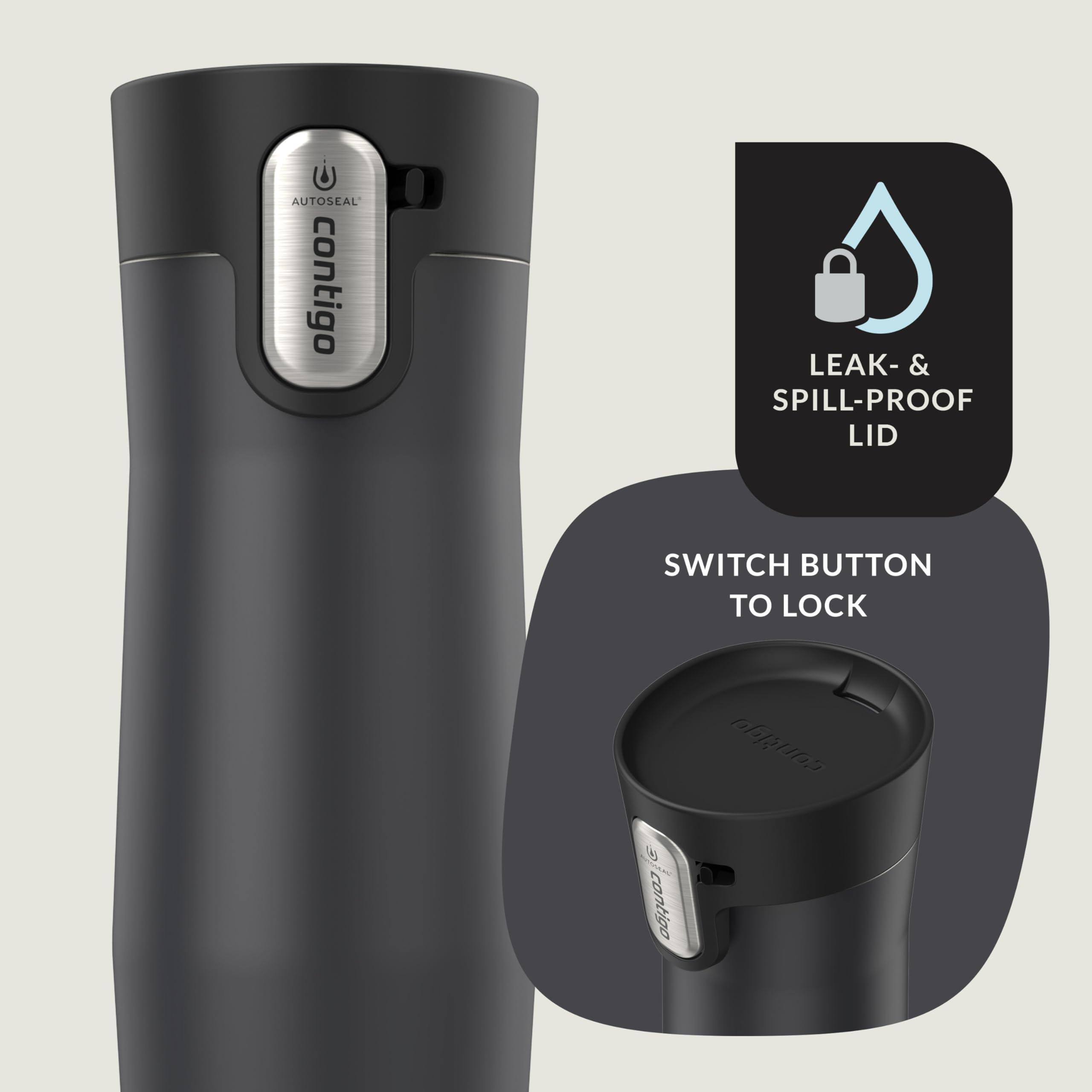 Contigo vaso 16 oz en mano para referencia de tamaño y manejo