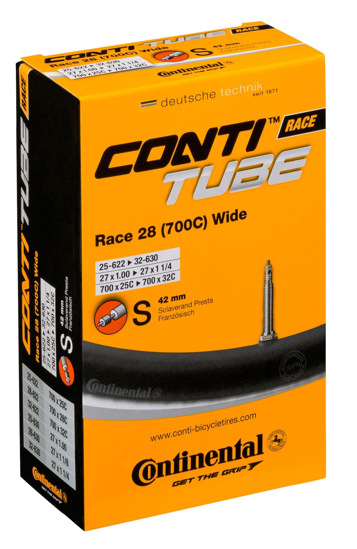 Continental válvula Presta 42 mm en primer plano para fácil inflado y retención