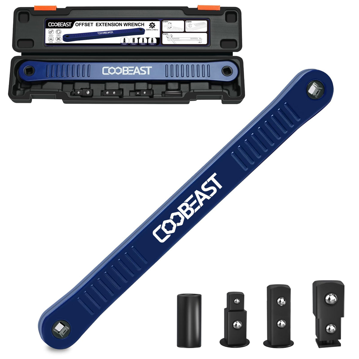 coobeast vista frontal del extensor con acabado azul y construcción resistente