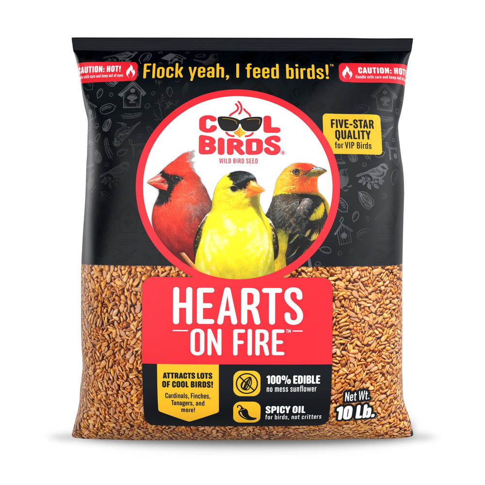 Cool Birds paquete frontal mostrando marca y bolsa 10 lb, cómodo almacenamiento