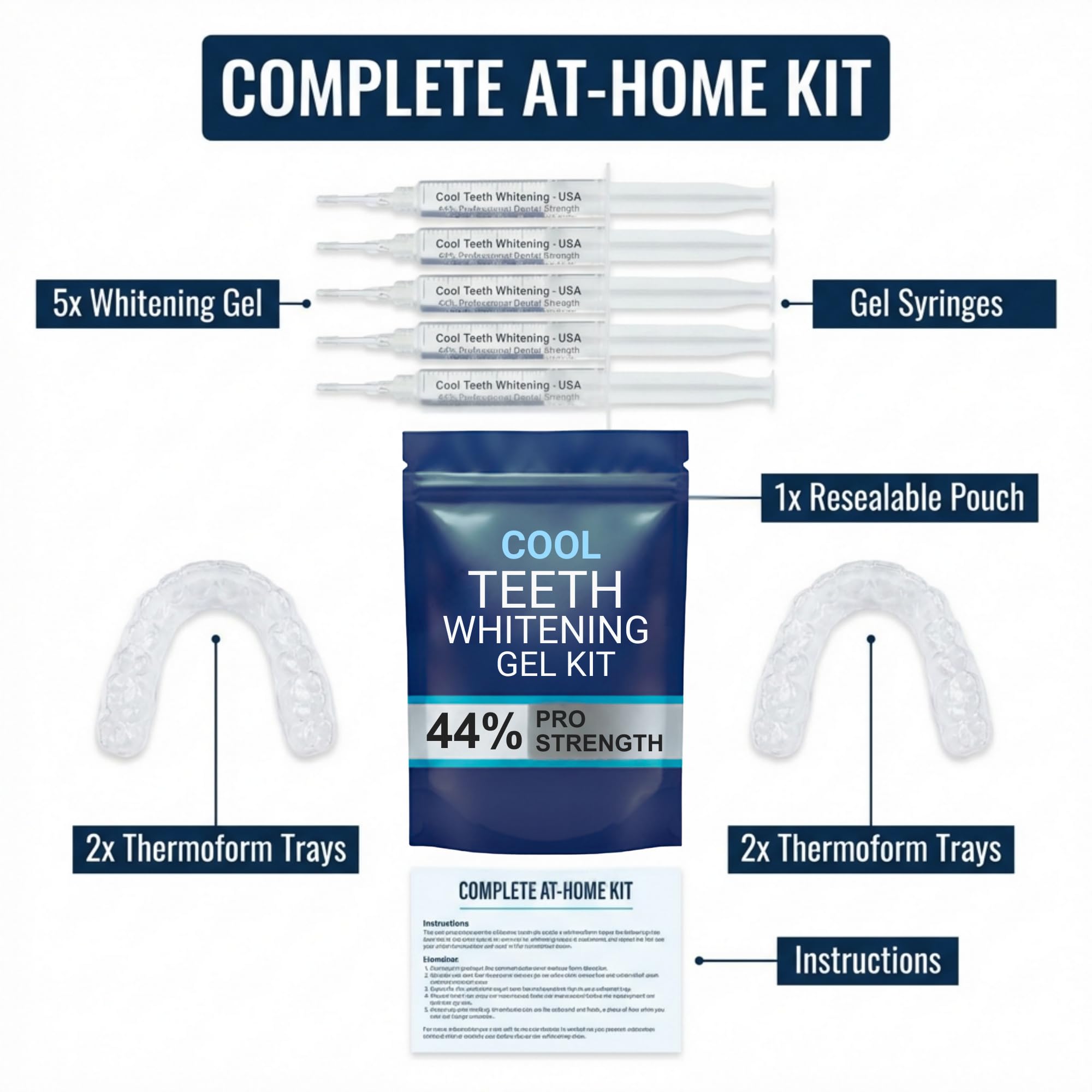 Cool Teeth Whitening etiqueta con ingredientes y normas de calidad visibles