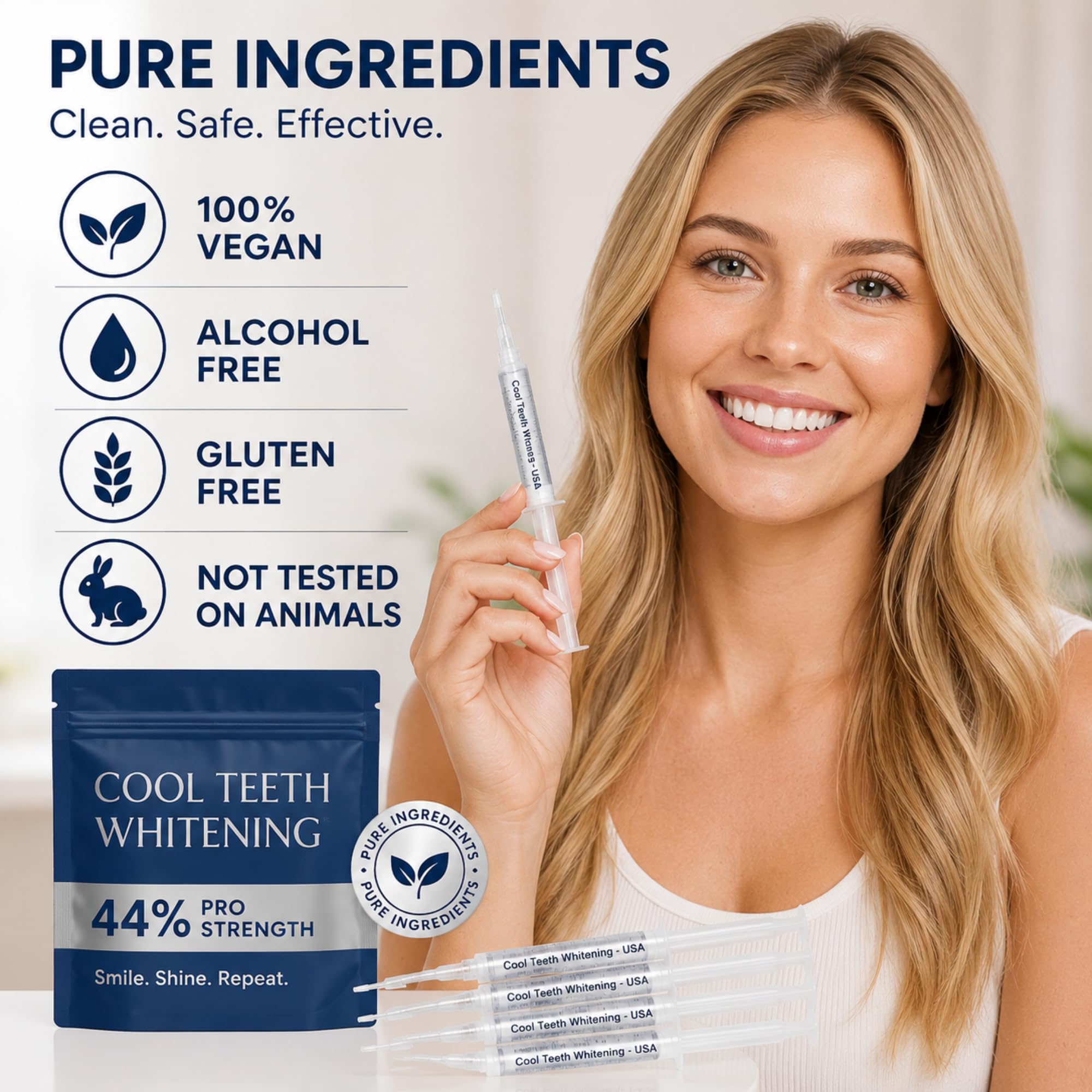Cool Teeth Whitening jeringa con marca de medición para aplicación precisa