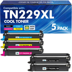 Cool Toner paquete TN229XL mostrando frentes de cartuchos y beneficio de suministro completo