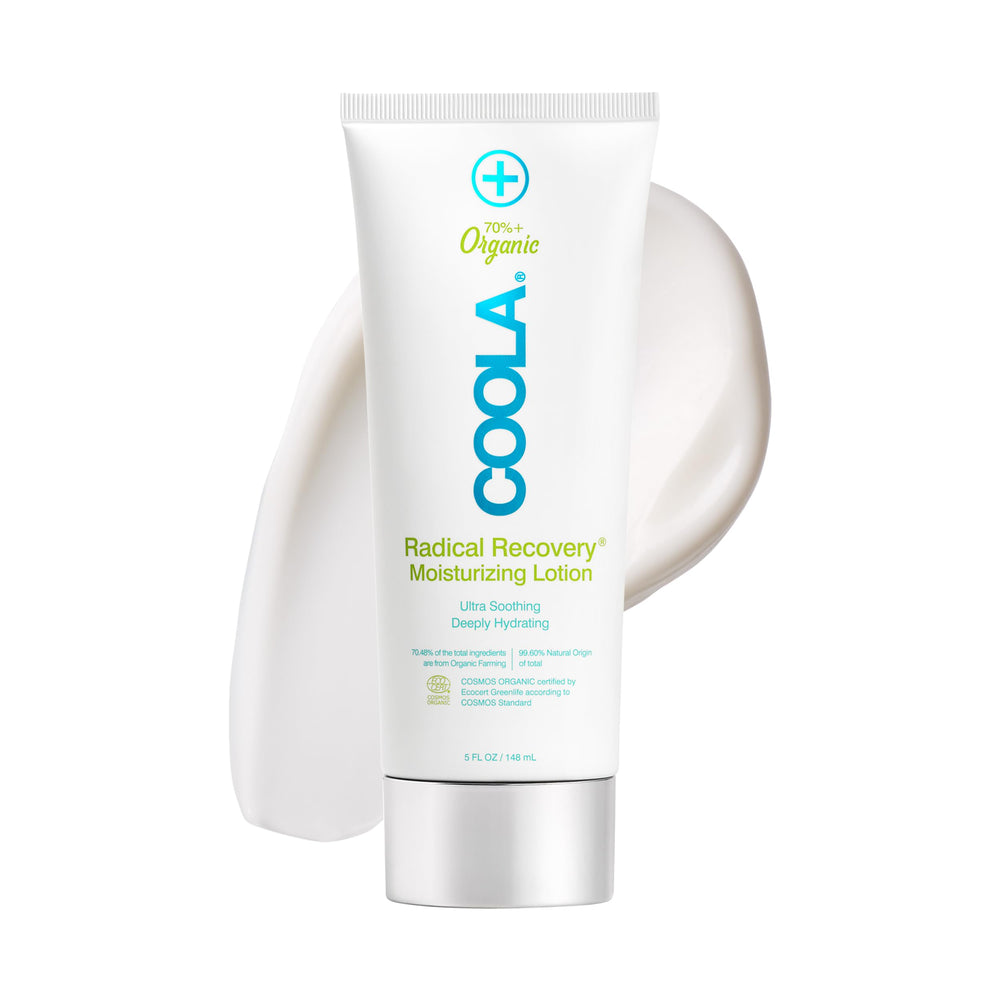 COOLA front packaging of after-sun lotion showing natural ingredients and benefit