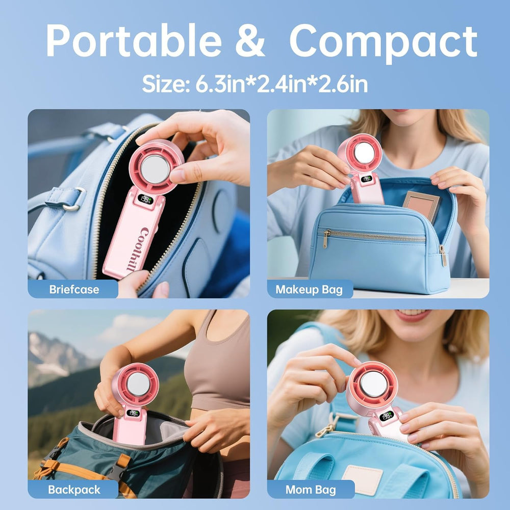 Coolhill ventilador conectado a powerbank ilustrando recarga móvil fácil