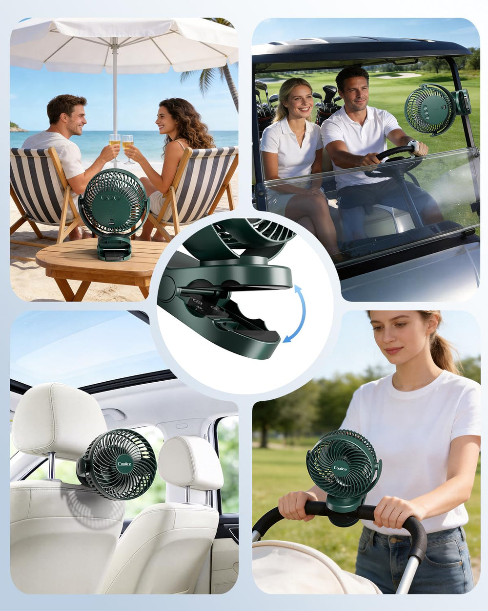 Coolice en uso dentro de caravana por la noche, ventilación y luz eficientes