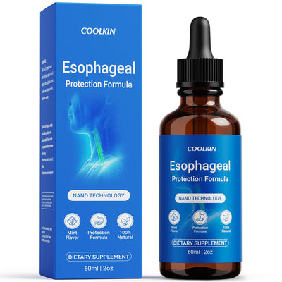 COOLKIN envase frontal de gotas para alivio esofágico con diseño claro y beneficios