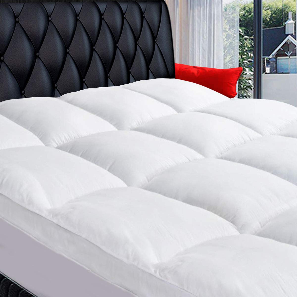 COONP king topper front view showing plush cotton surface and neat corners for comfort