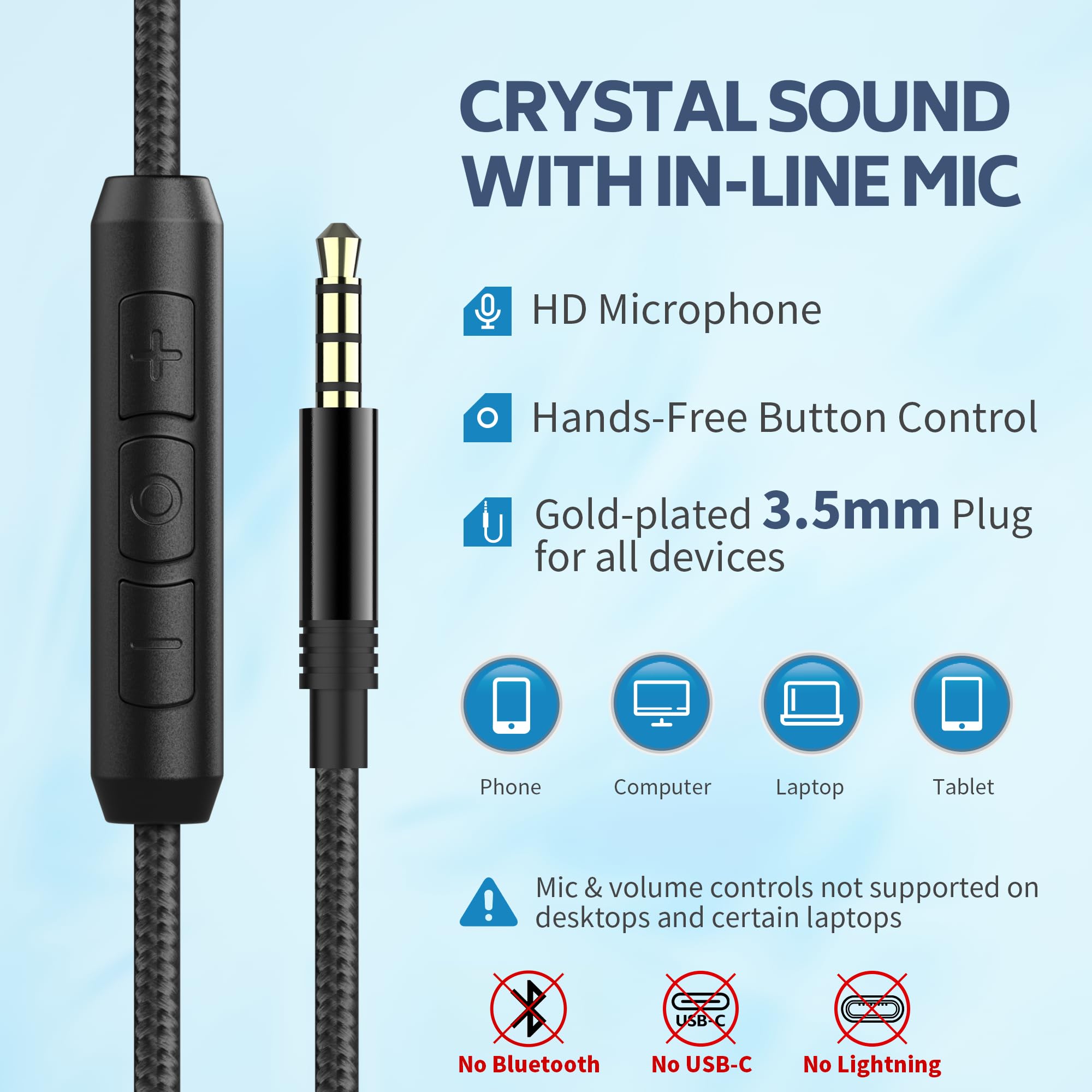 COOSII cable con control de volumen y jack 3,5 mm para gestión fácil