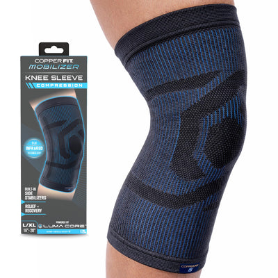 Copper Fit rodillera mobilizer vista frontal con ajuste cómodo y soporte