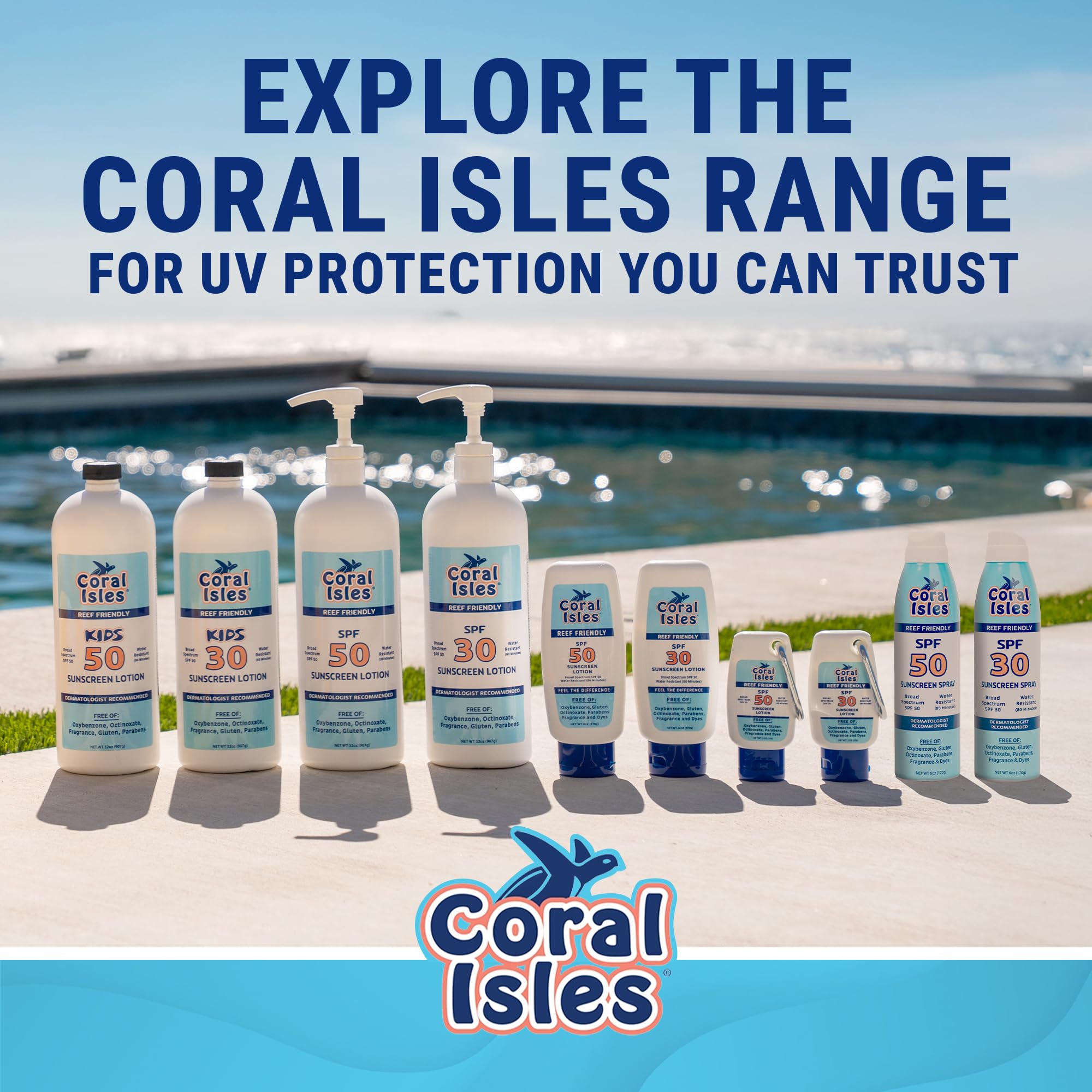 Coral Isles botella en mano mostrando tamaño práctico y fácil de llevar