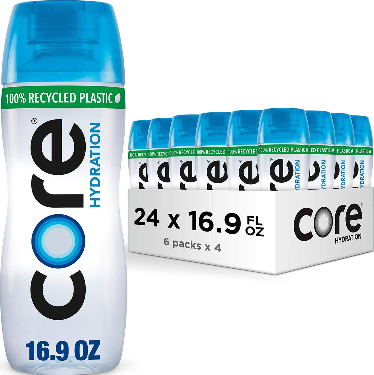 Core botella frontal 0.5 L mostrando diseño y marca, hidratación portable