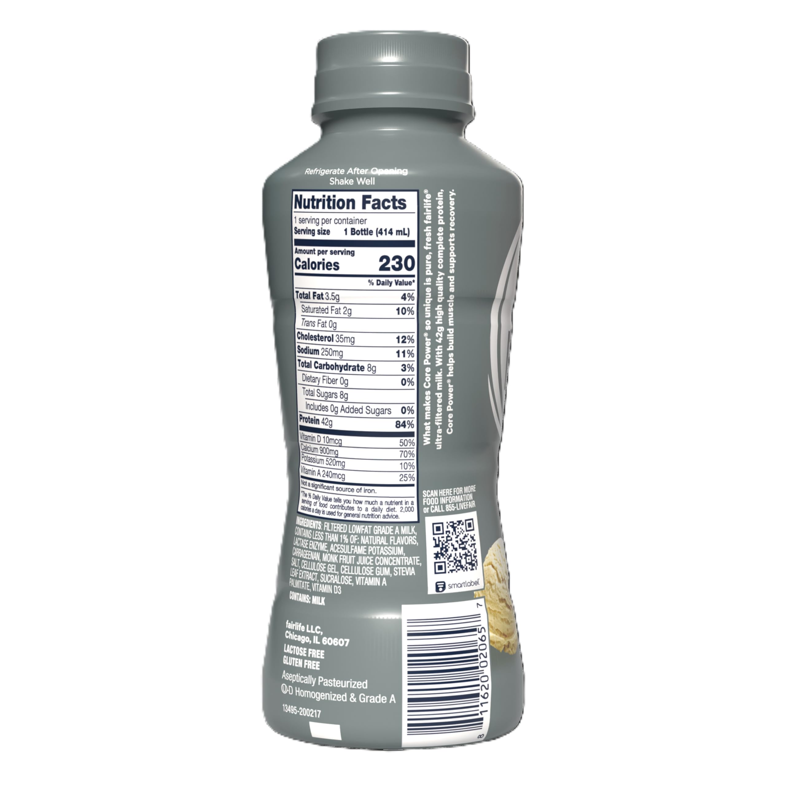 Core Power botella sobre mesa de cocina lista para consumo diario