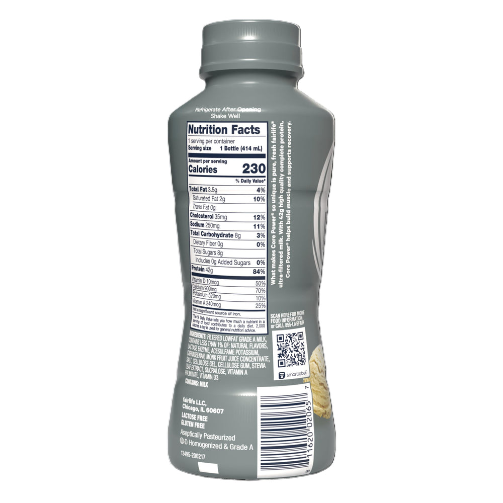 Core Power botella sobre mesa de cocina lista para consumo diario
