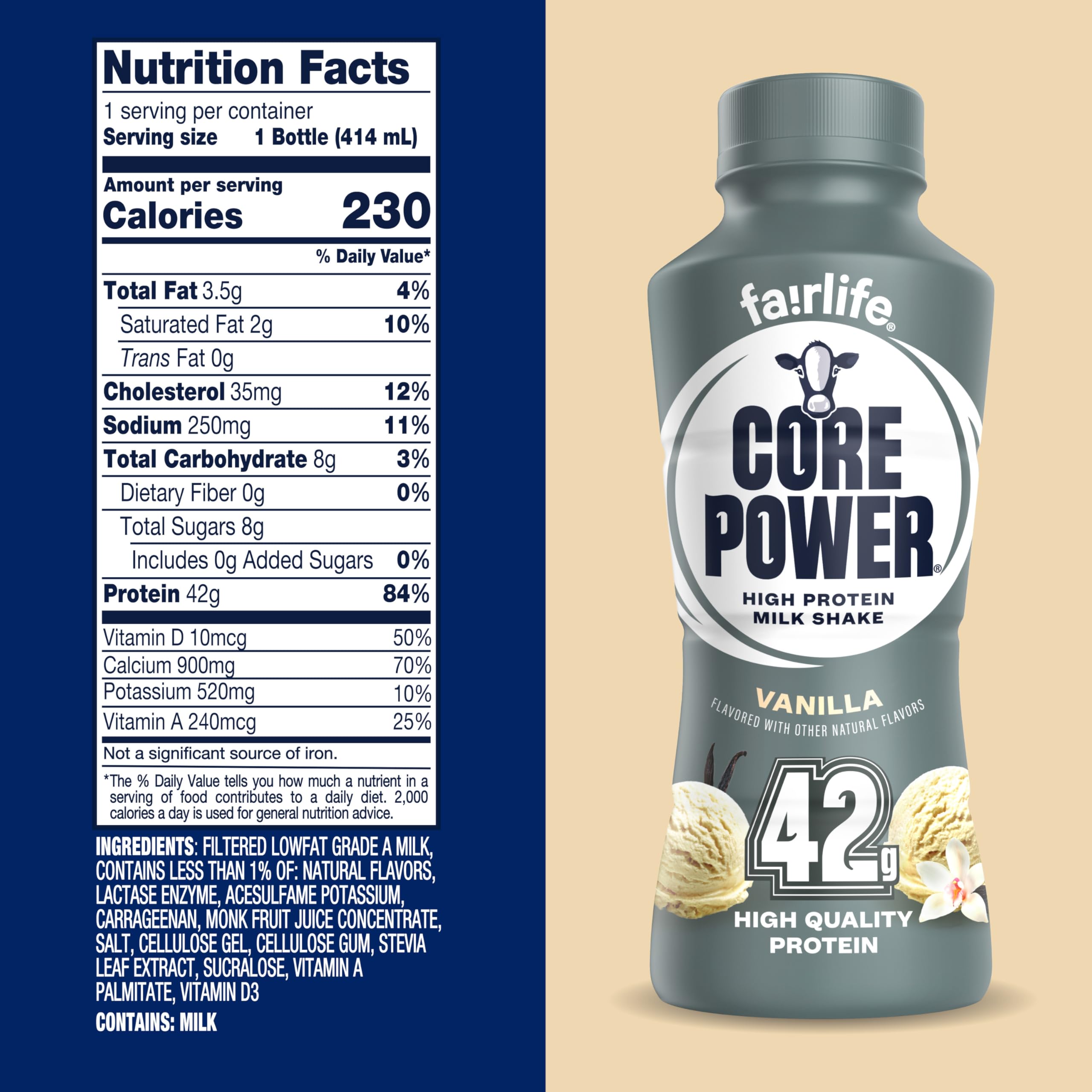 Core Power comparación de tamaño para mostrar porción real y conveniencia