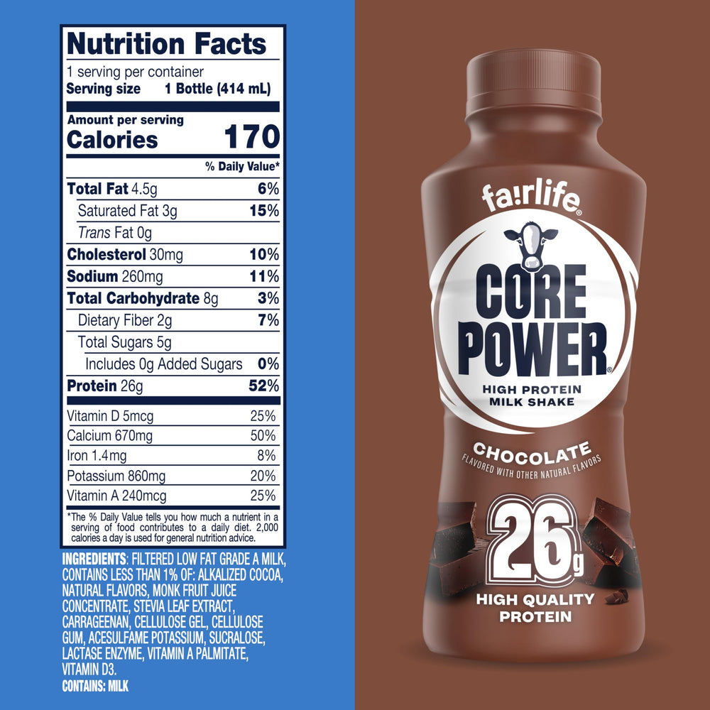 Core Power ingredientes con leche ultra-filtrada, mayor proteína