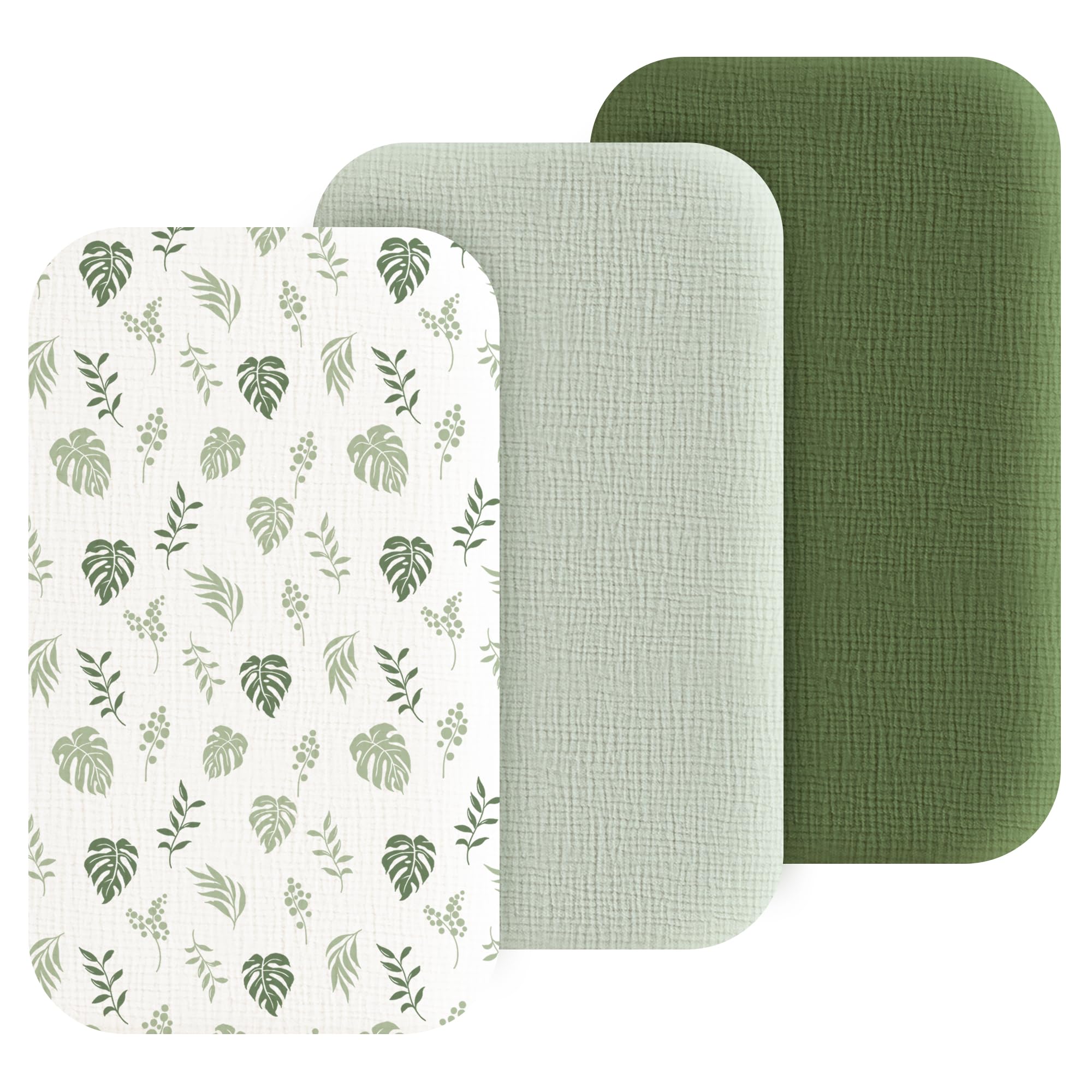 Coreeky front packaging of three muslin bassinet fitted sheets showing value and convenience
