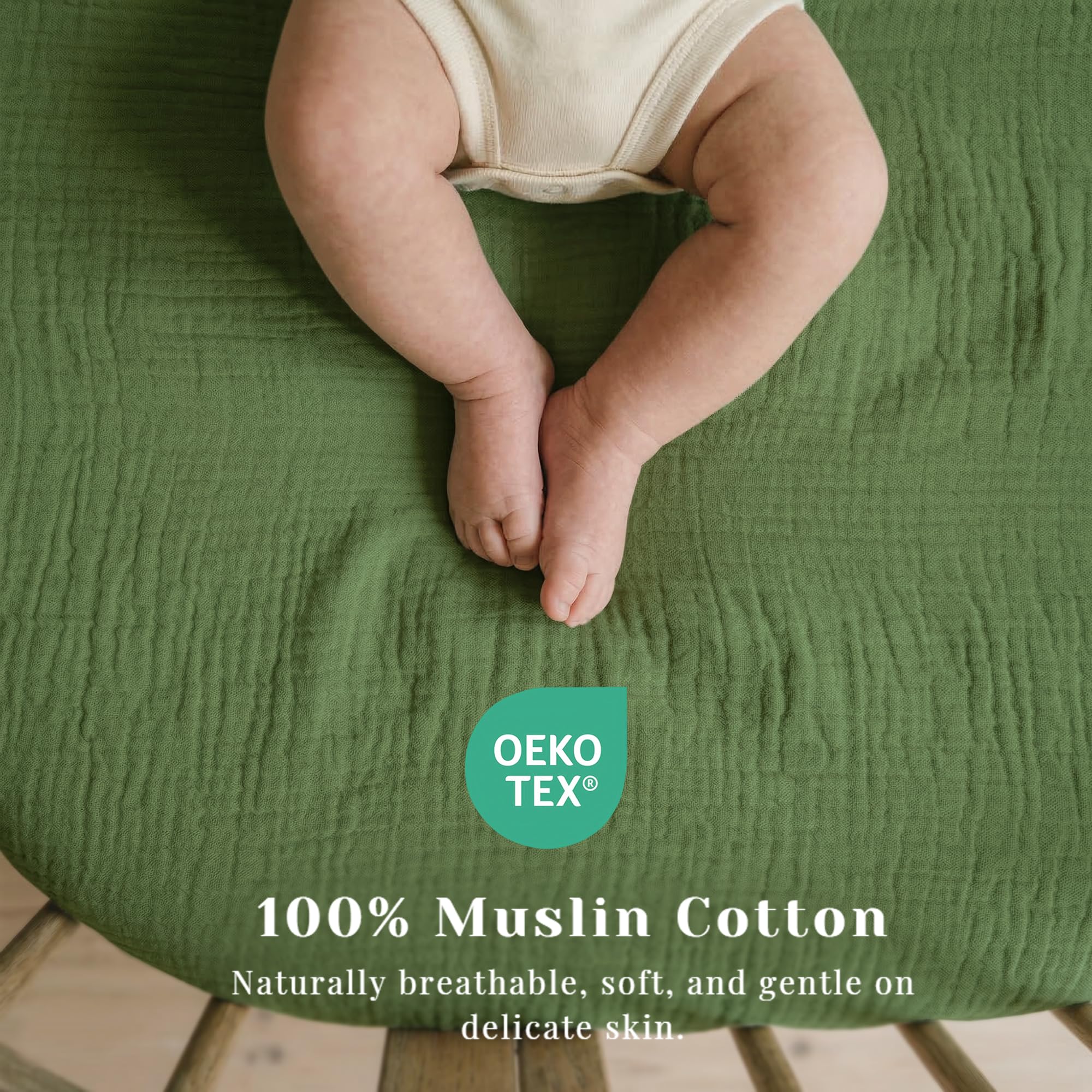 Coreeky fitted sheet stretched on an hourglass bassinet mattress demonstrating snug coverage