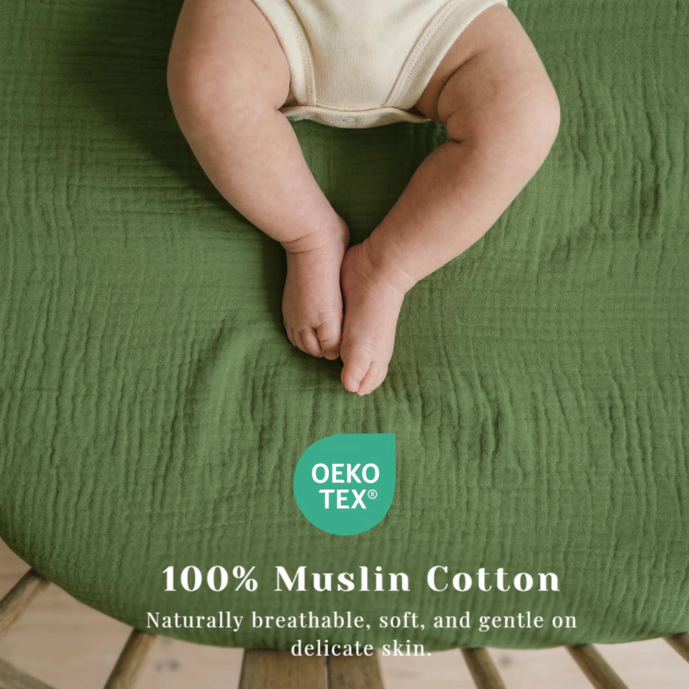 Coreeky fitted sheet stretched on an hourglass bassinet mattress demonstrating snug coverage