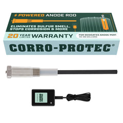 Corro-Protec front view showing powered anode rod and durable finish for long life