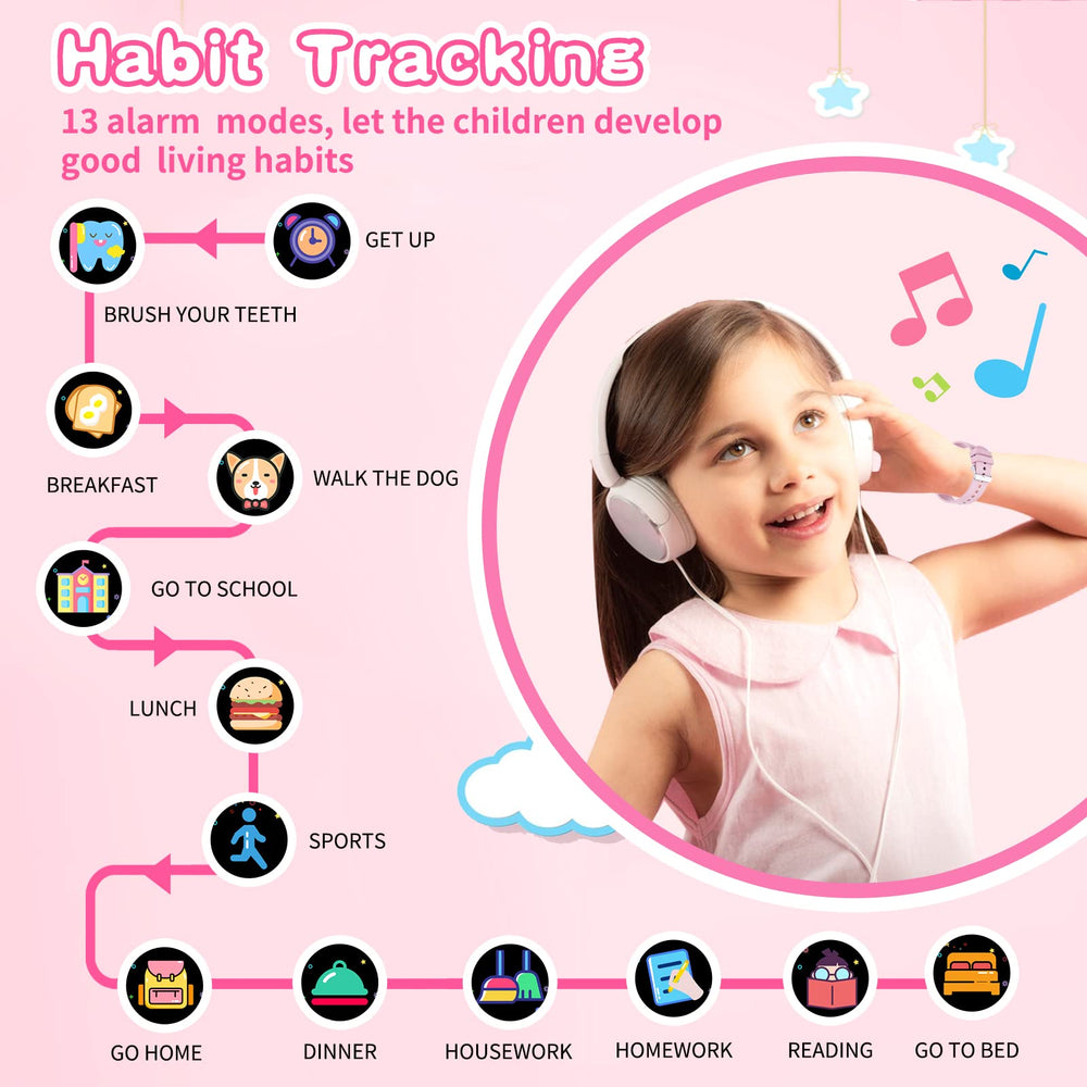 Cosjoype niña usando reloj para jugar y aprender