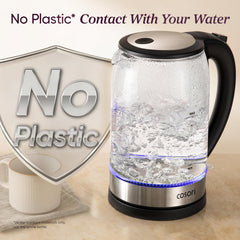 Cosori kettle lid open showing wide mouth for easy cleaning and refill