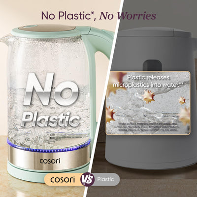 Cosori precision spout pouring water cleanly to prevent spills and drips