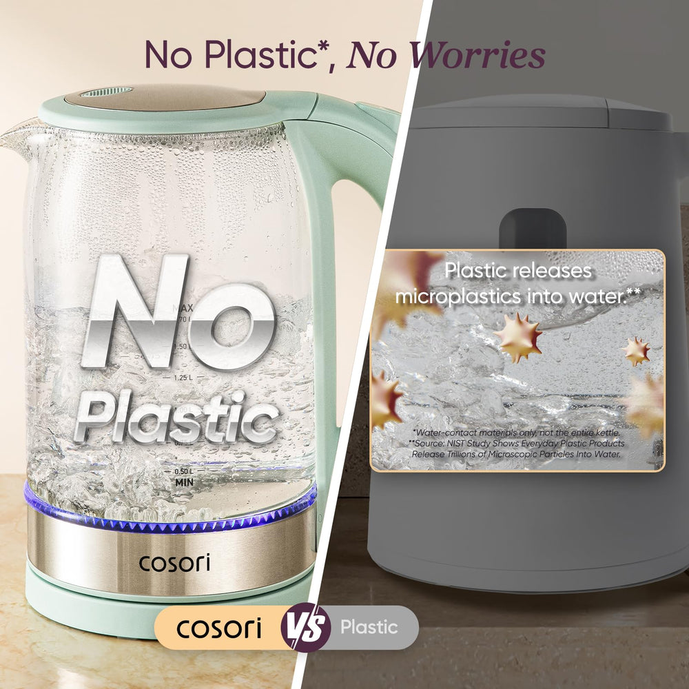Cosori precision spout pouring water cleanly to prevent spills and drips