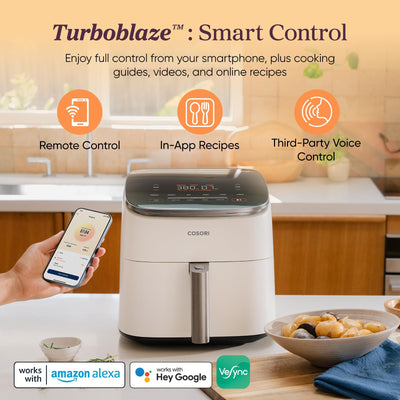 Cosori TurboBlaze panel táctil inteligente mostrando funciones y control sencillo