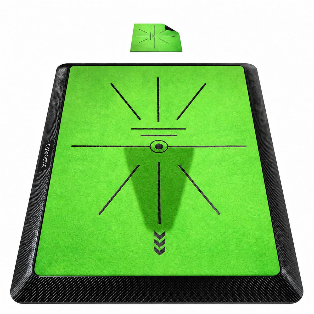 Cosportic alfombra frontal empaquetada mostrando diseño y tamaño práctico